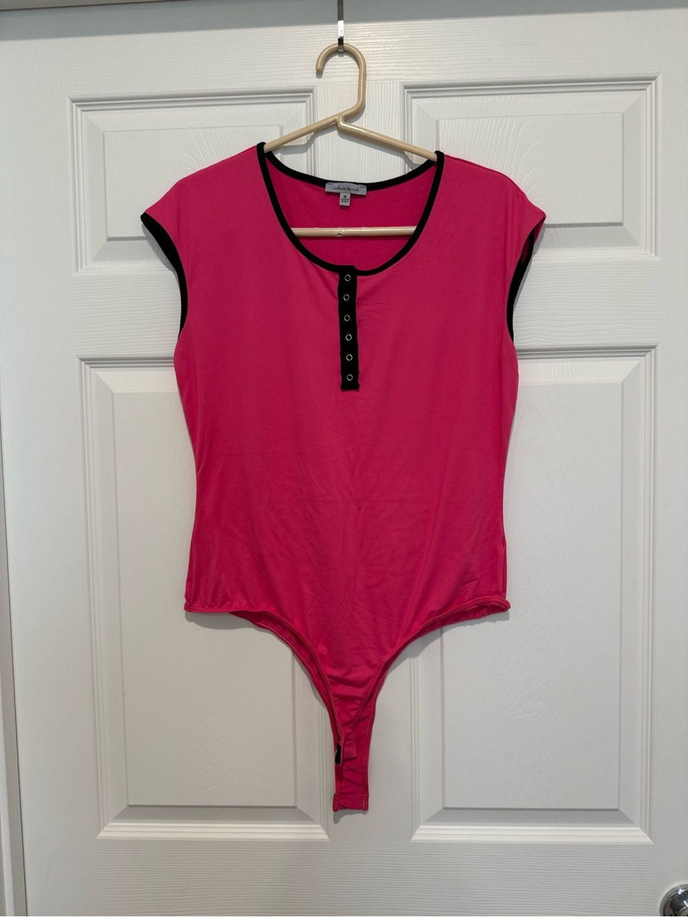 White Birch Hot Pink Bodysuit with Black Trim - Womens Top